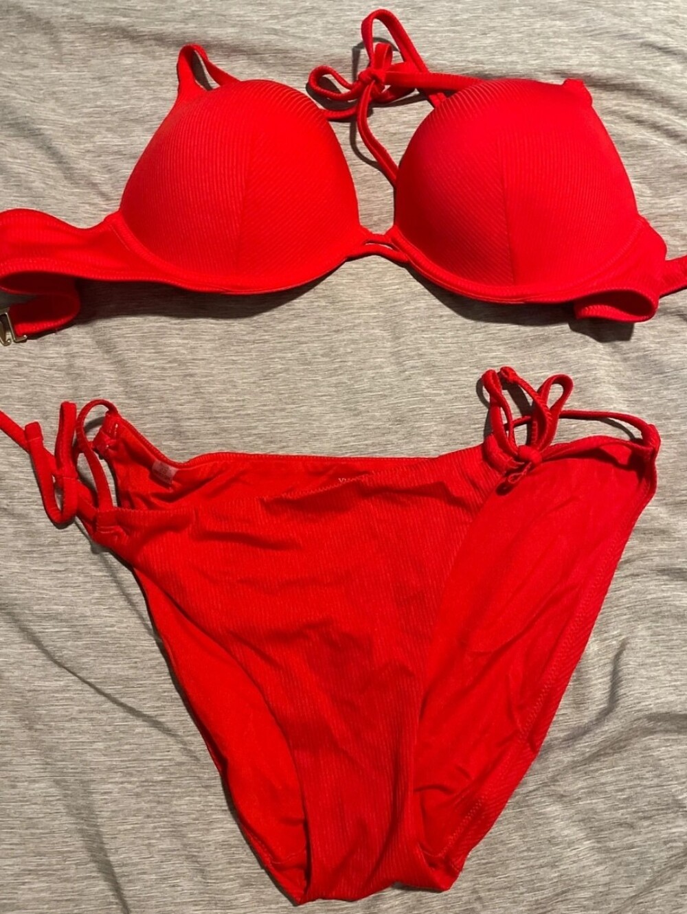 Victoria's Secret Top 34C Bottom M Red Ribbed Push-Up Bikini Set